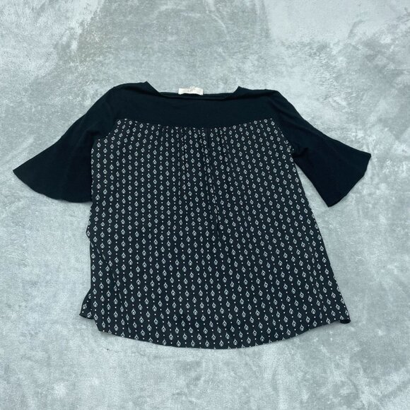 Loft Womens M Mixed Media Sweater Top Black Printed Back a0454 - Picture 6 of 7